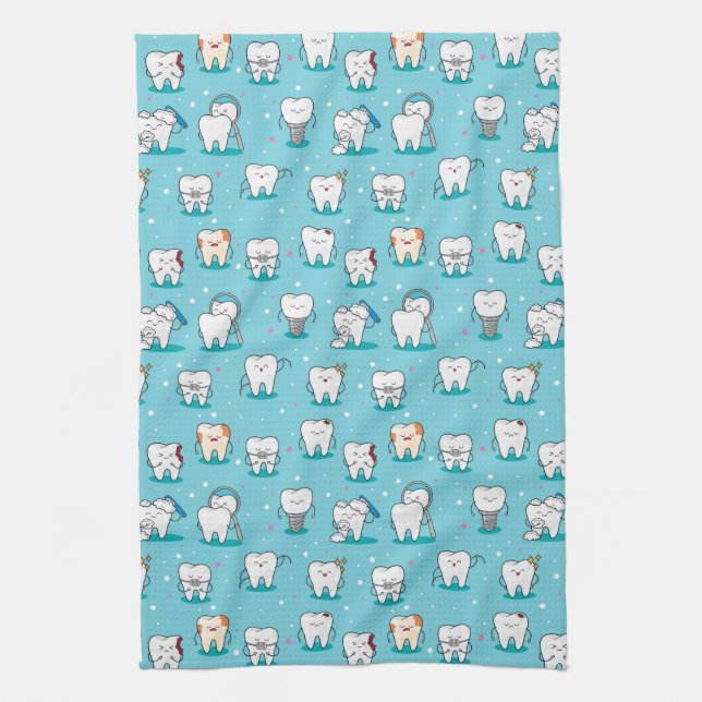 Cute Dental Pattern Tea Towel (Vertical)