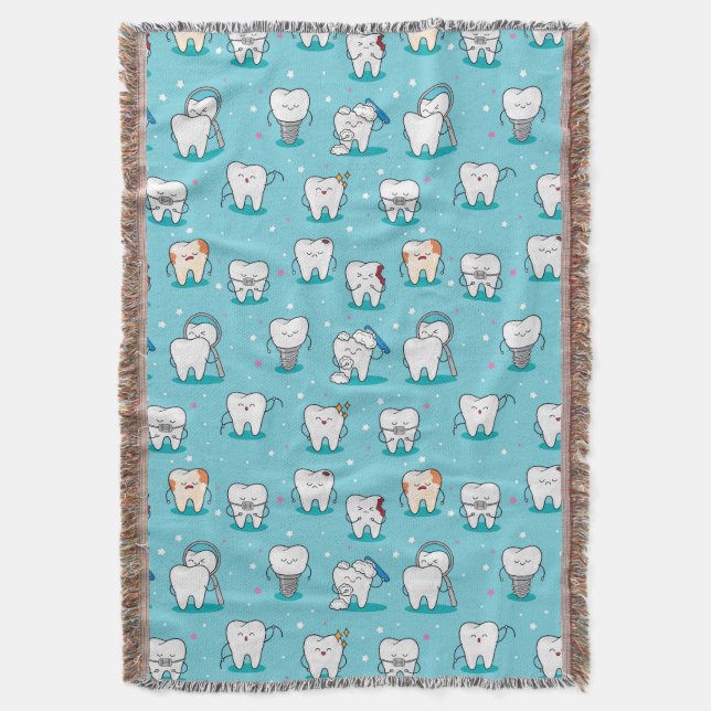 Cute Dental Pattern Throw Blanket (Front Vertical)