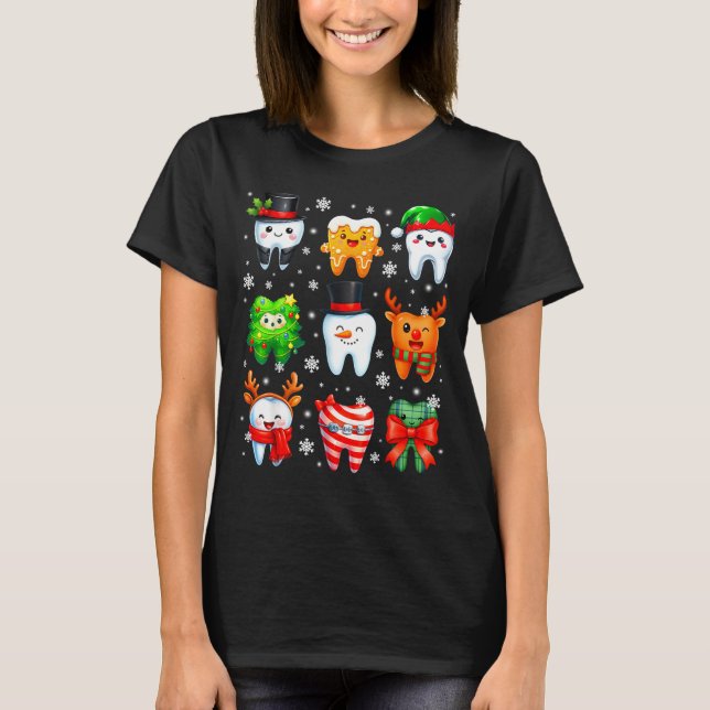 Cute Dental Tooth Snowman Christmas Xmas Men Women T-Shirt (Front)
