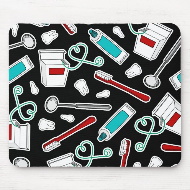 Cute Dentist / Dental Hygienist Print Black Mouse Mat (Front)