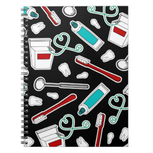 Cute Dentist / Dental Hygienist Print Black Notebook