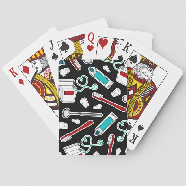 Cute Dentist / Dental Hygienist Print Black Playing Cards (Back)