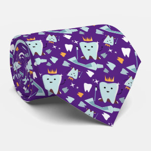 Cute Dentist Dental Hygienist Tooth Pattern Purple Tie