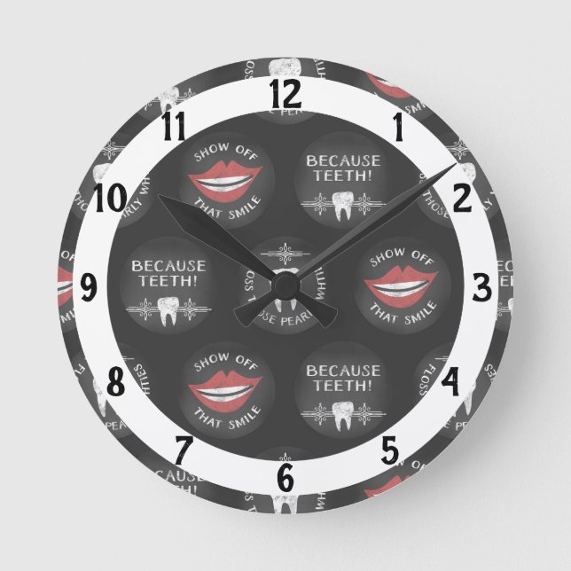 Cute Dentist Pattern - Funny Dental Hygienist Round Clock (Front)