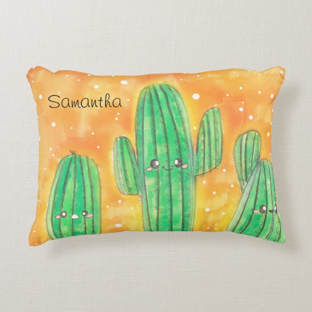 Cute Desert Cactus Decorative Cushion (Front)