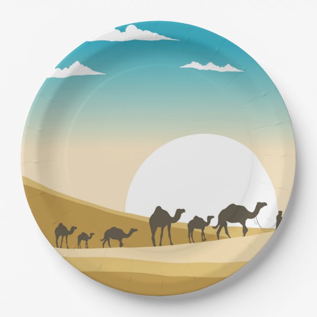 cute desert camel party paper plate (Front)
