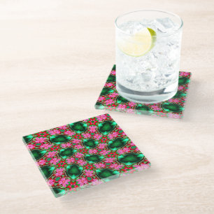 Cute Desert Rose Pattern Glass Coaster