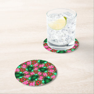 Cute Desert Rose Pattern Round Paper Coaster