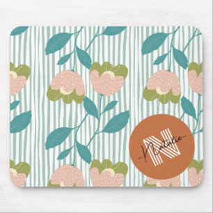 Cute design Colourful pattern initial monogram blu Mouse Mat