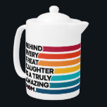 Cute Design Expression text for Mothers day<br><div class="desc">Elegant Mothers day teapot featuring a cute saying that reads "Behind Every Great Daughter Is A Truly Amazing Mum." This cute teapot is perfect for your mum for Mother's Day! A pretty unusual Mother's Day gift... probably different from what she's expecting. you’re gonna love this! So how's about a nice...</div>