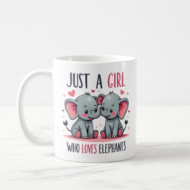 Cute design featuring two young elephants in love. coffee mug (Left)