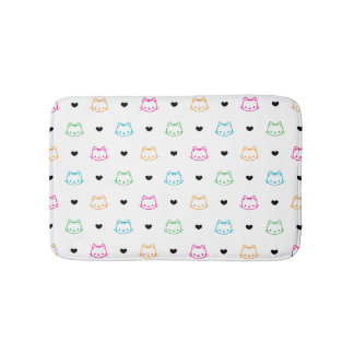 Cute Design for Kids Cat Faces and Hearts Bath Mat