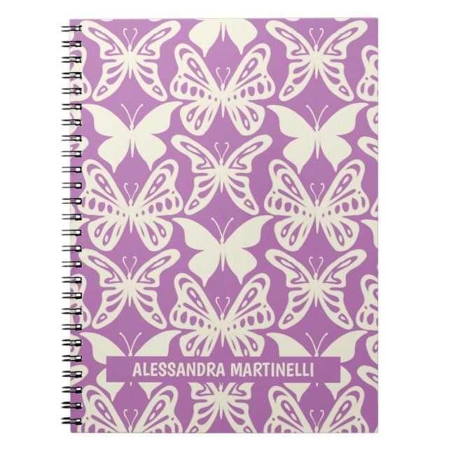 Cute Design Natural Butterflies on Purple Notebook (Front)