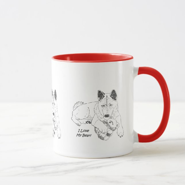 Cute design of dog cuddling teddy bear mug (Right)