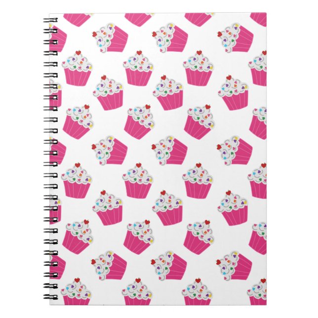 Cute Dessert Bright Pink Cupcake Pattern Notebook (Front)