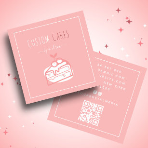 Cute Dessert Cake Artist QR Code Social Media Cool Square Business Card