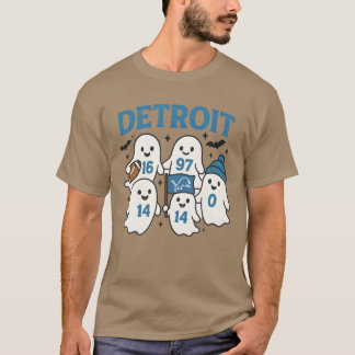 Cute Detroit Football Ghosts Halloween Design T-Shirt