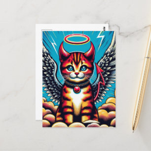 Cute Devil Angel Kitty Comic Postcard
