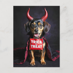 Cute Devil Dog Puppy Type Trick or Treat Halloween Holiday Postcard