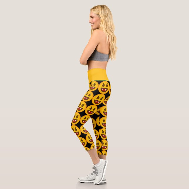 Cute Devil Emoji High Waisted  Capri Leggings (Left)