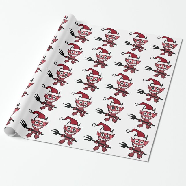 Cute Devil Wearing Santa Christmas Hat Wrapping Paper (Unrolled)