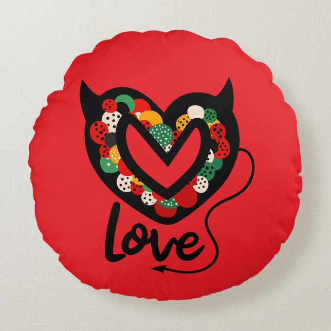 Cute Devilish Love Pillow Round Pillow (Front)