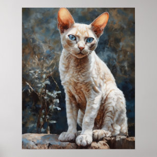 Cute Devon Rex Cat Art Print Poster