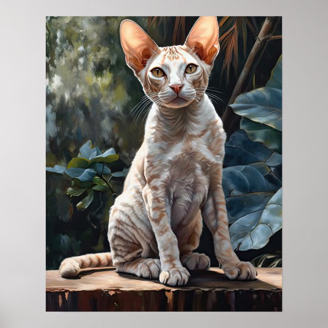 Cute Devon Rex Cat Art Print Poster (Front)