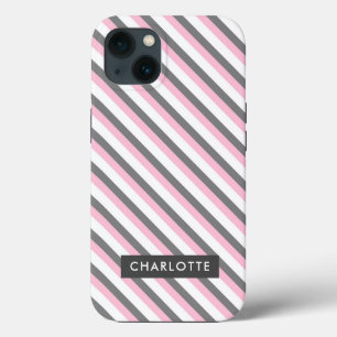 Cute diagonal stripes pattern custom name iPhone 13 case