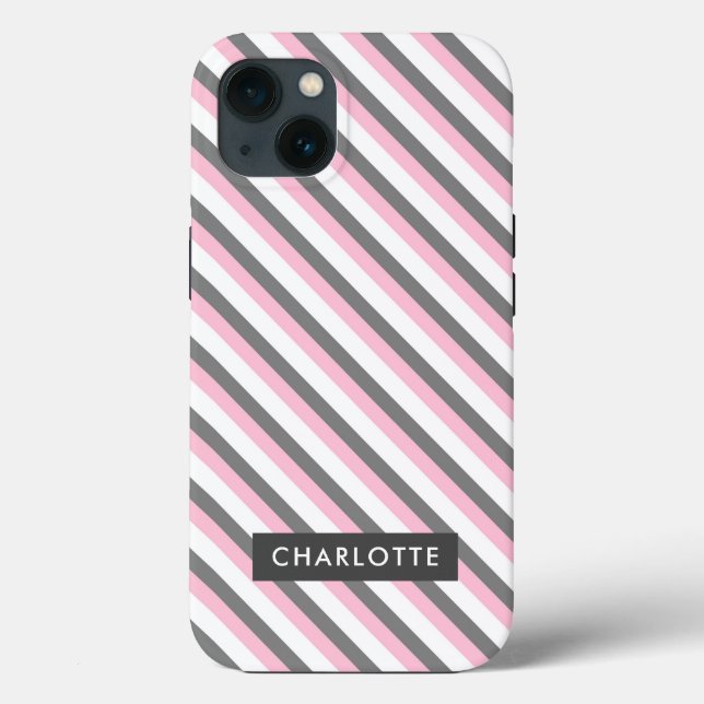 Cute diagonal stripes pattern custom name Case-Mate iPhone case (Back)