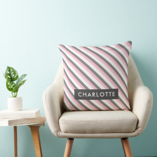 Cute diagonal stripes pattern custom name cushion
