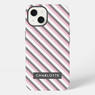 Cute diagonal stripes pattern custom name iPhone 13 case