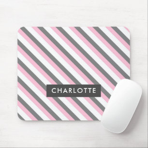 Cute diagonal stripes pattern custom name mouse mat