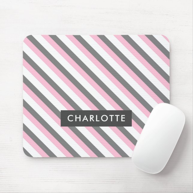 Cute diagonal stripes pattern custom name mouse mat (With Mouse)