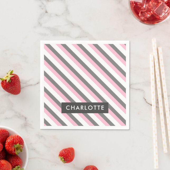 Cute diagonal stripes pattern custom name napkin (Insitu)