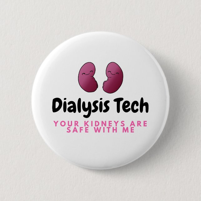 Cute Dialysis Tech Pink Kidneys Renal Button (Front)