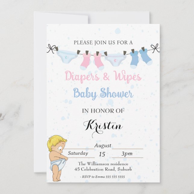 Cute Diaper and Wipes Baby Shower Invitation (Front)