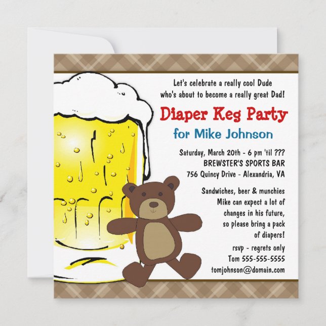 Cute Diaper Keg Invitations - New Daddy Beer Party (Front)