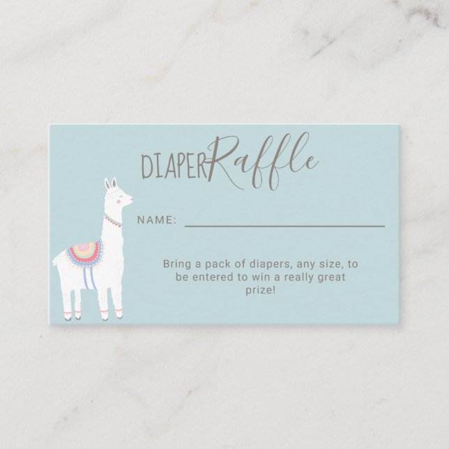 Cute Diaper Raffle Llama Baby Shower Brown Blue Enclosure Card (Front)