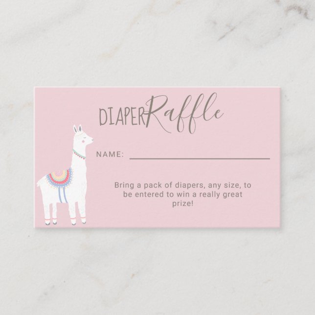 Cute Diaper Raffle Llama Baby Shower Brown pink Enclosure Card (Front)