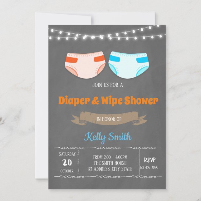 Cute diaper shower party invitation (Front)