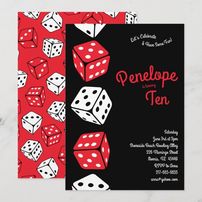 Cute Dice Games Kids Birthday Party Invitation (Front/Back)