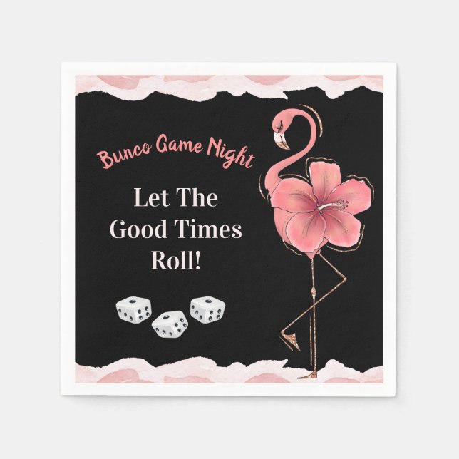 Cute Dice Good TImes Roll Pink Flamingo Bunco Napkin (Front)