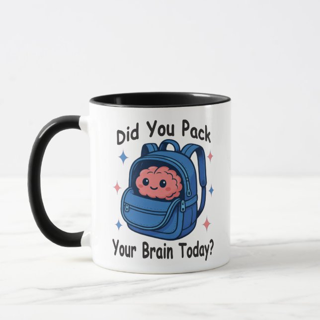 Cute “Did You Pack Your Brain Today?” Brain Pun Mug (Left)