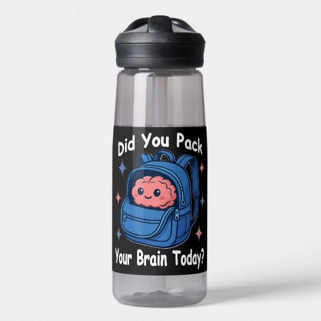 Cute “Did You Pack Your Brain Today?” Brain Pun Water Bottle (Front)