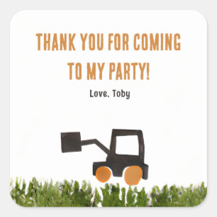 Cute Digger Truck Kids Birthday Party Thank You Square Sticker