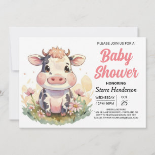 Cute Digital Farmyard Editable Cow Baby Shower Invitation