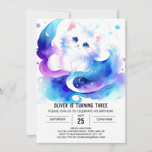 Cute Digital Kitten Birthday Invitation (Front)