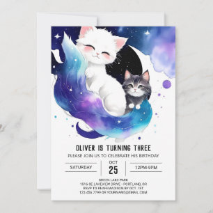Cute Digital Kitten Birthday Invitation