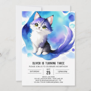 Cute Digital Kitty Birthday Invitation